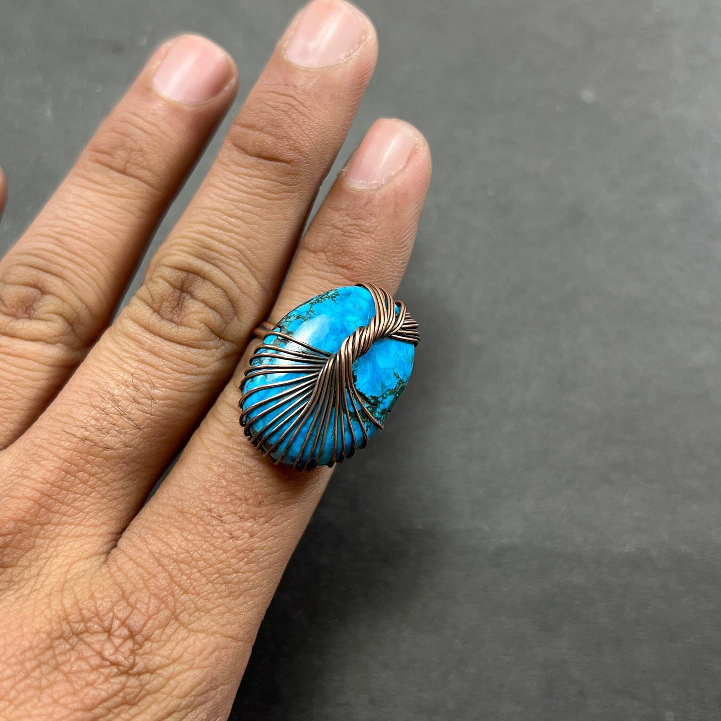 Turquoise Gemstone Copper Wire Ring