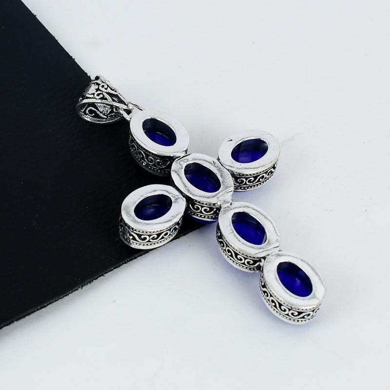 Blue Lapis Lazuli Silver Cross Pendant