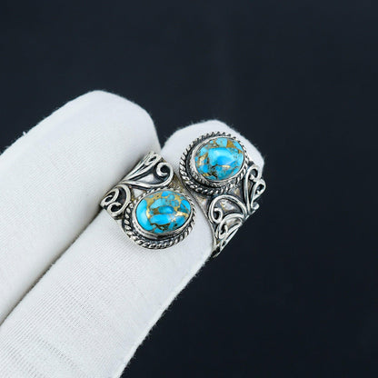 Blue Copper Turquoise Sterling Silver Boho Ring