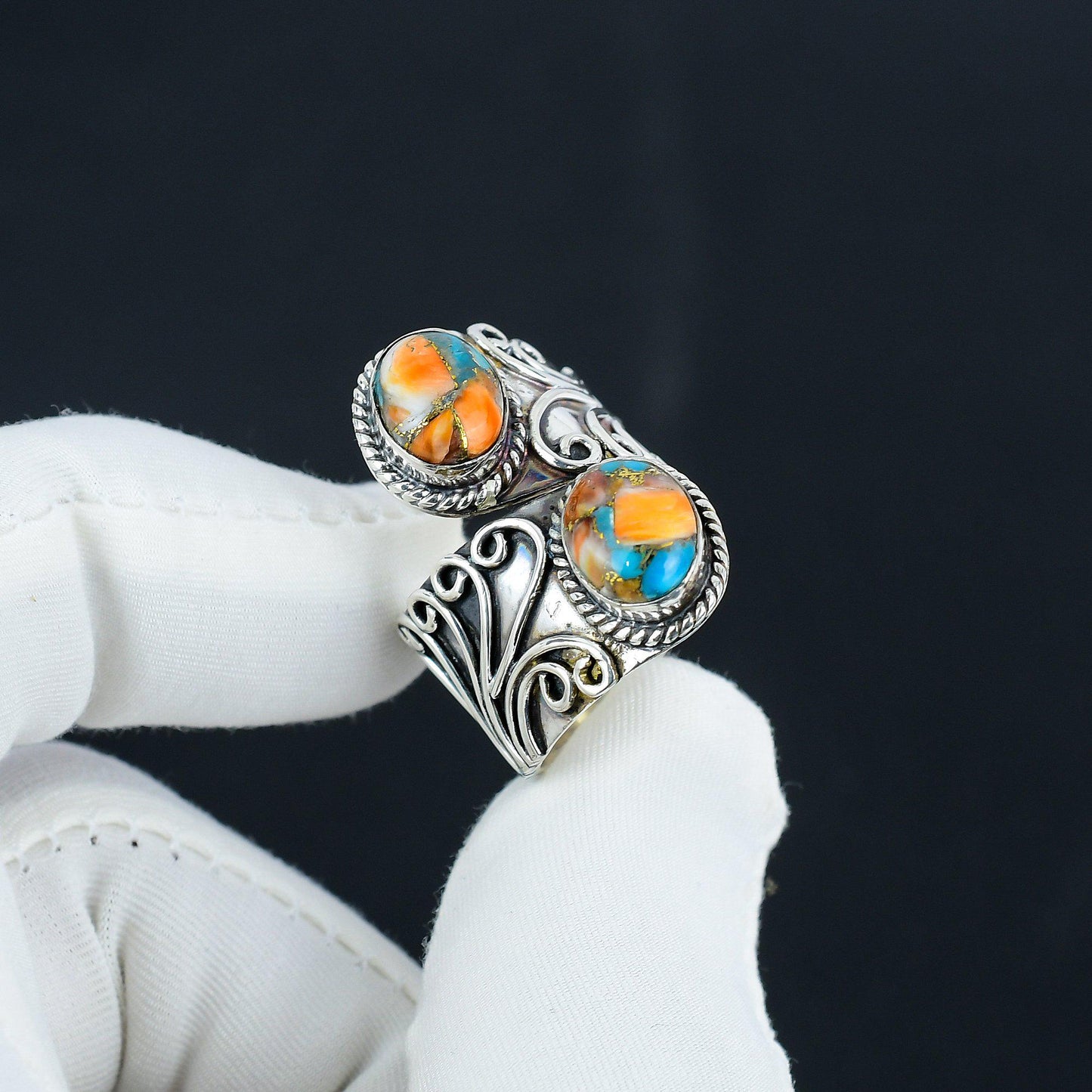 Orange Spiny Oyster Gemstone Ring