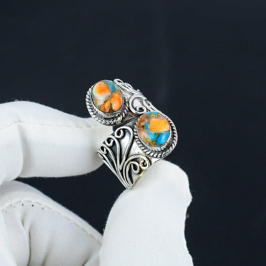 Orange Spiny Oyster Gemstone Ring