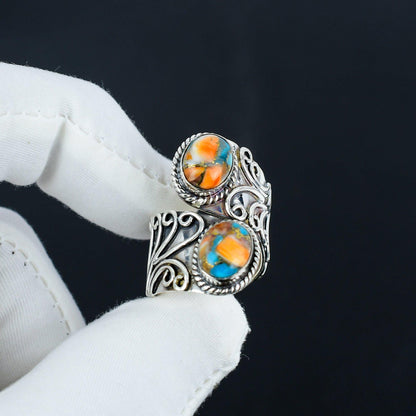 Orange Spiny Oyster Gemstone Ring