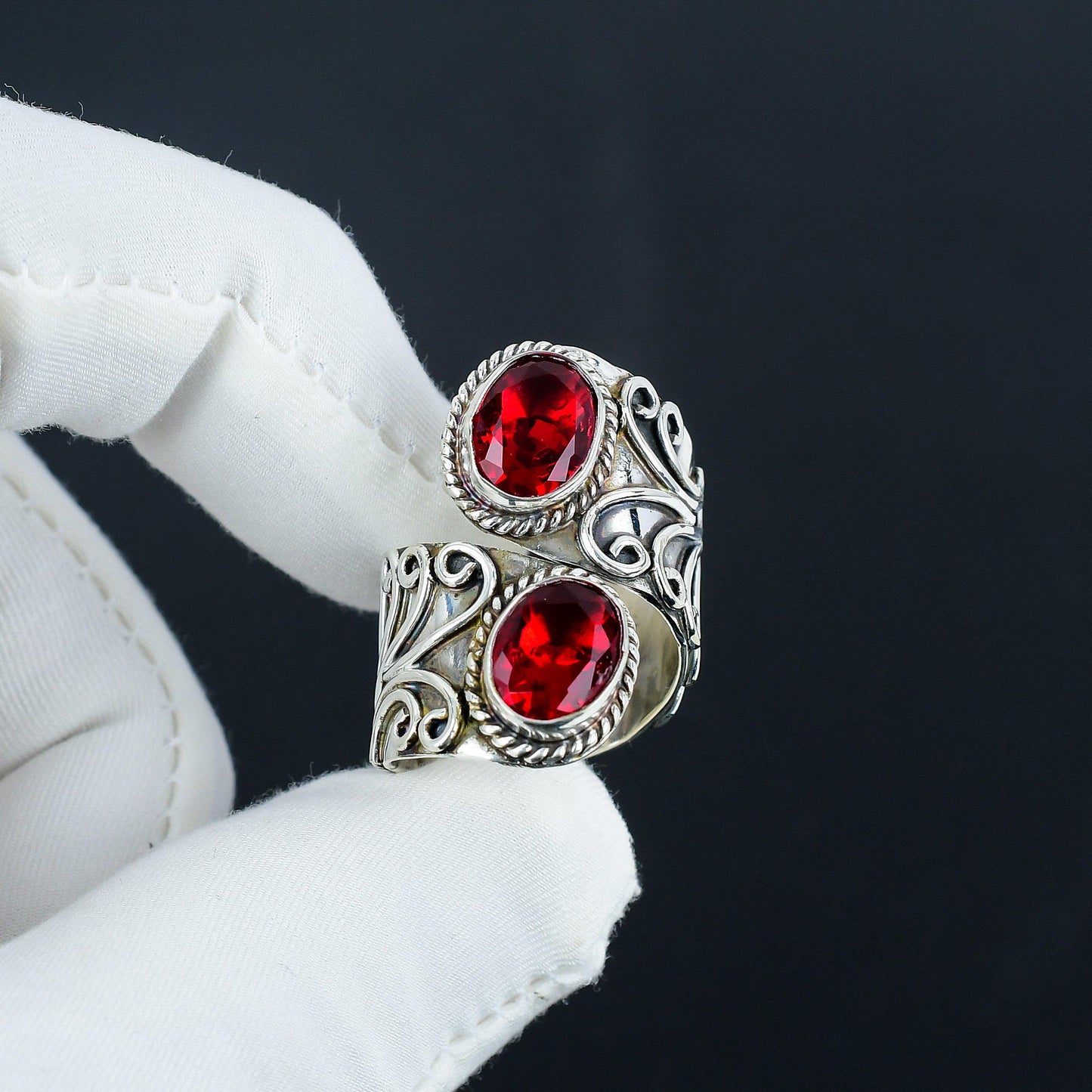 Red Garnet Gemstone Silver Ring