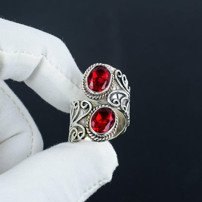 Red Garnet Gemstone Silver Ring