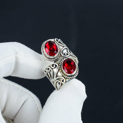 Red Garnet Gemstone Silver Ring