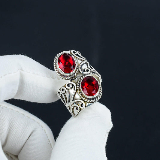 Red Garnet Gemstone Silver Ring