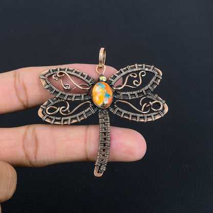 Orange Turquoise Dragonfly Gemstone Pendant