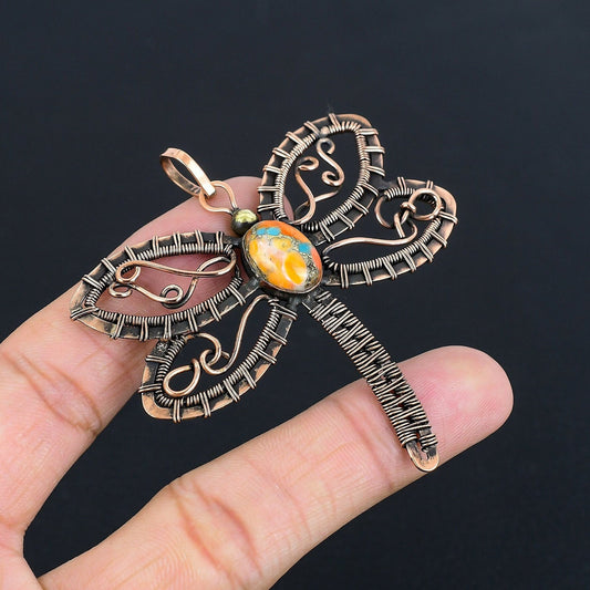Orange Turquoise Dragonfly Gemstone Pendant