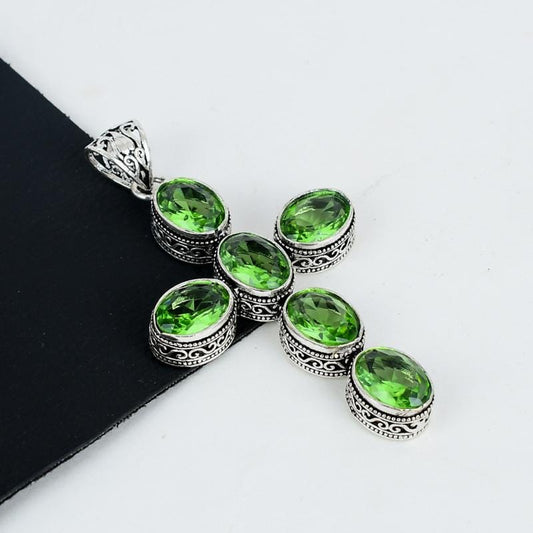 Green Amethyst Gemstone Cross Pendant