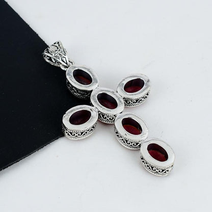 Red Ruby Silver Cross Pendant