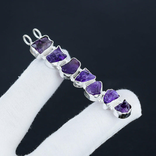 Purple Amethyst 7-Stone Rough Pendant Necklace