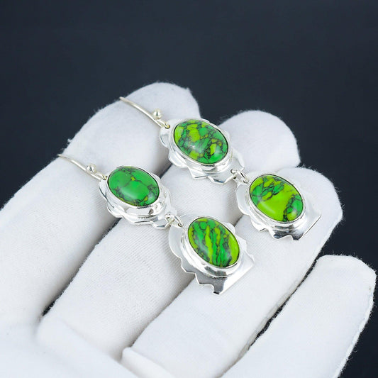Green Copper Turquoise Gemstone Sterling Silver Earrings