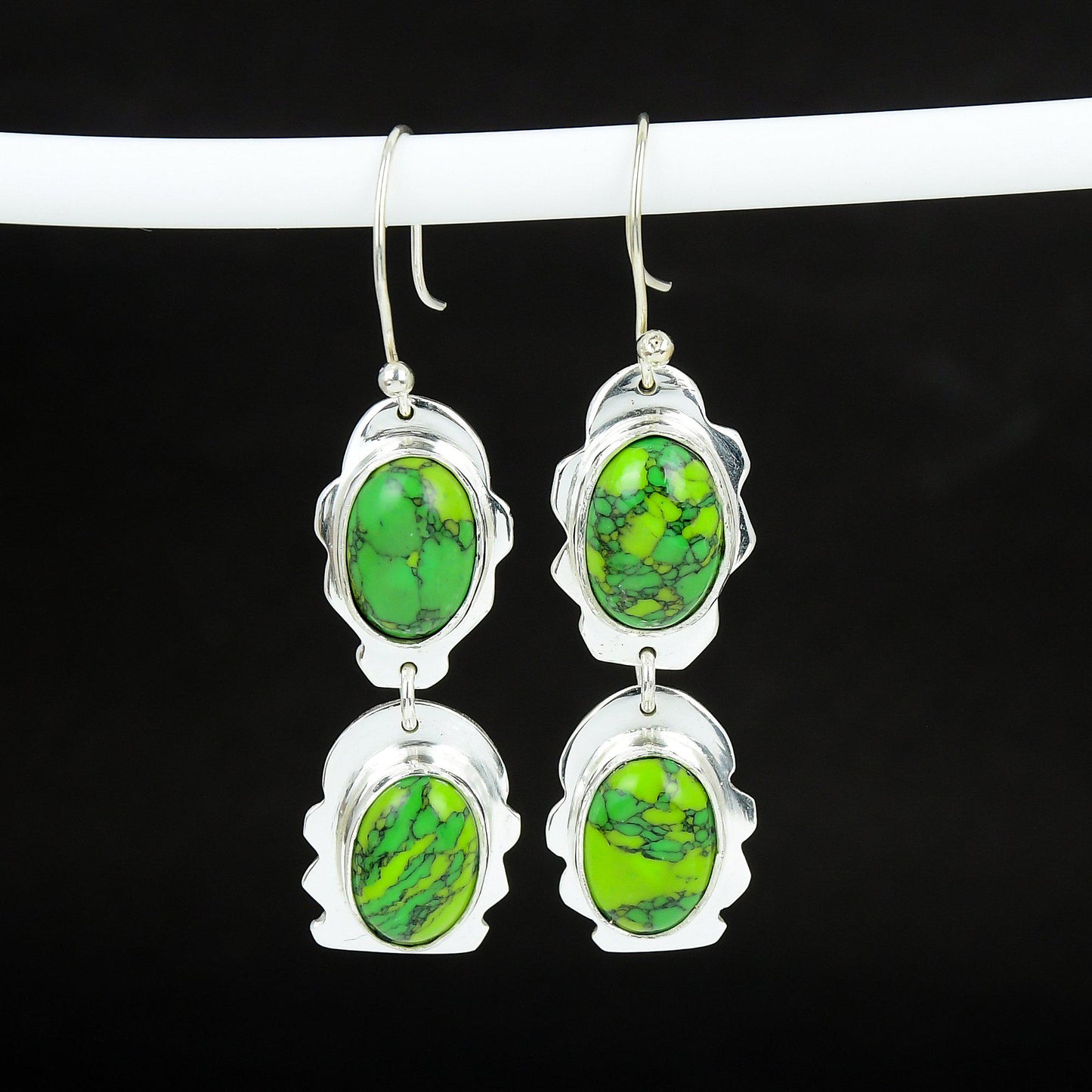 Green Copper Turquoise Gemstone Sterling Silver Earrings