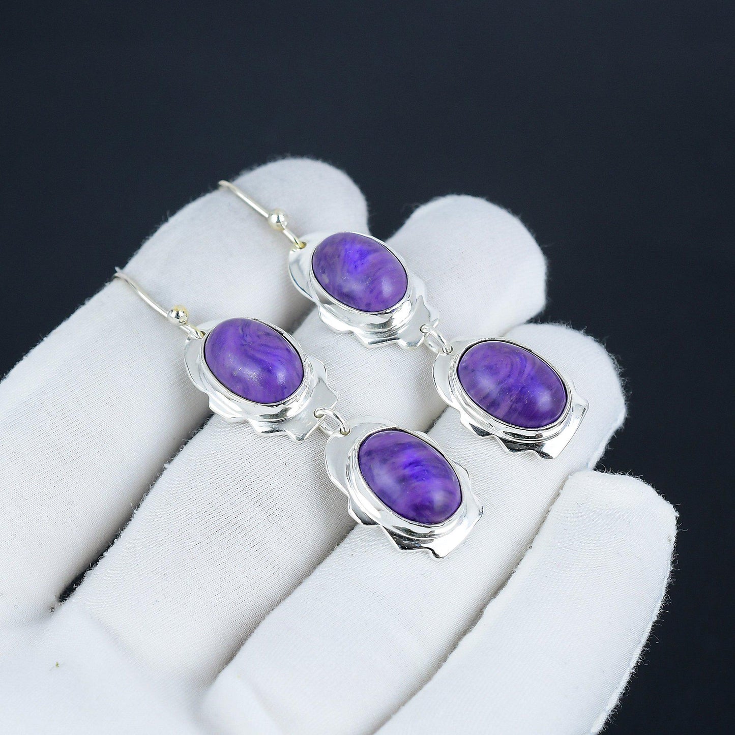 Purple Charoite Gemstone Earrings