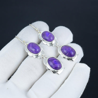 Purple Charoite Gemstone Earrings