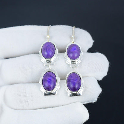 Purple Charoite Gemstone Earrings