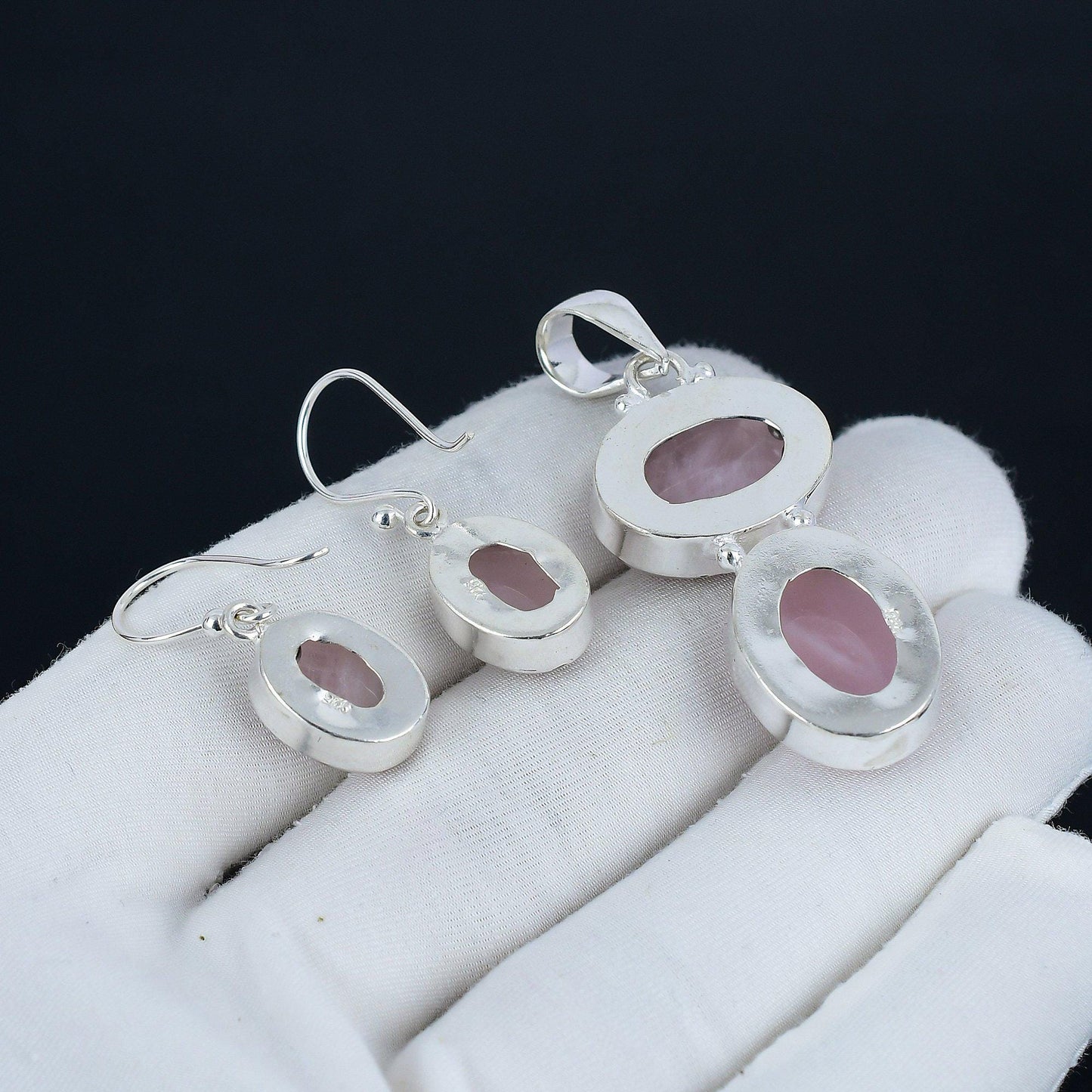 Rose Quartz Gemstone Pendant & Earring Set