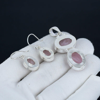 Rose Quartz Gemstone Pendant & Earring Set