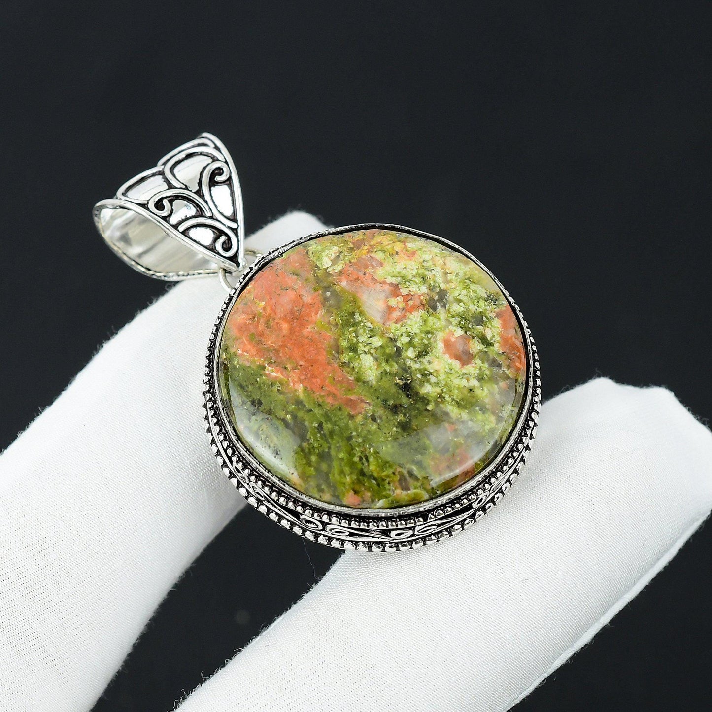 Green and Pink Unakite Jasper Pendant