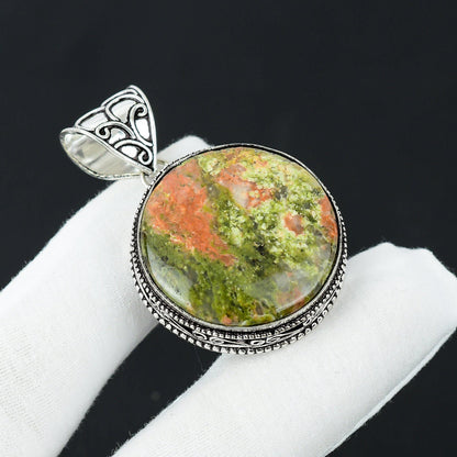 Green and Pink Unakite Jasper Pendant