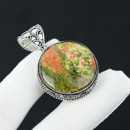Green and Pink Unakite Jasper Pendant