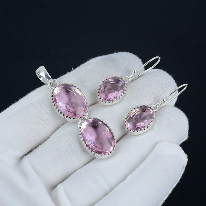 Pink Kunzite Gemstone Pendant & Earring Set