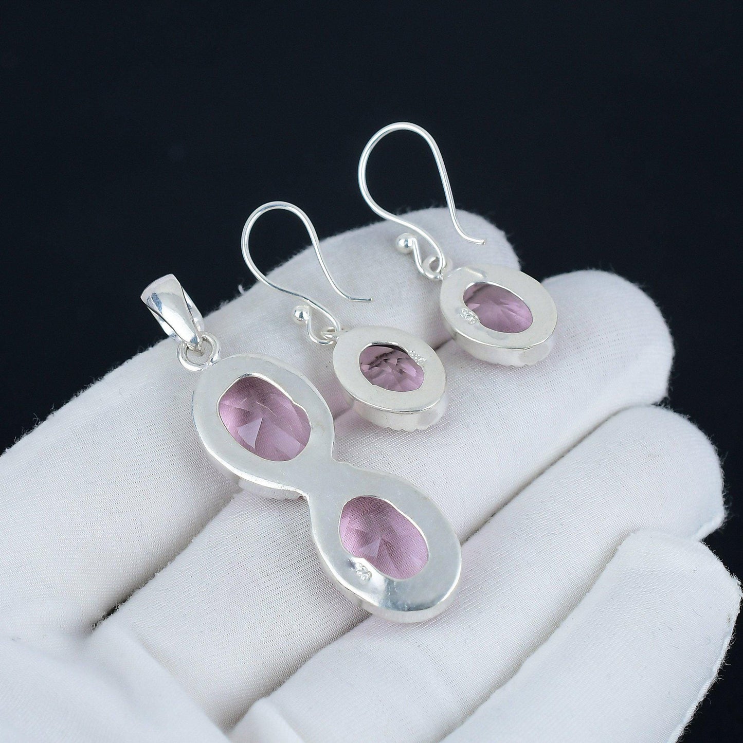 Pink Kunzite Gemstone Pendant & Earring Set