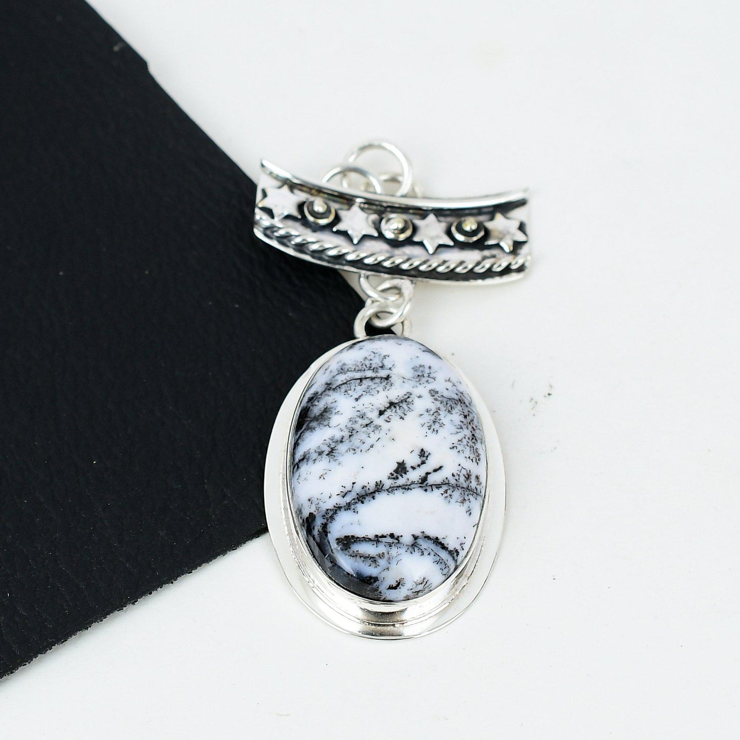 White Dendrite Opal Gemstone Pendant