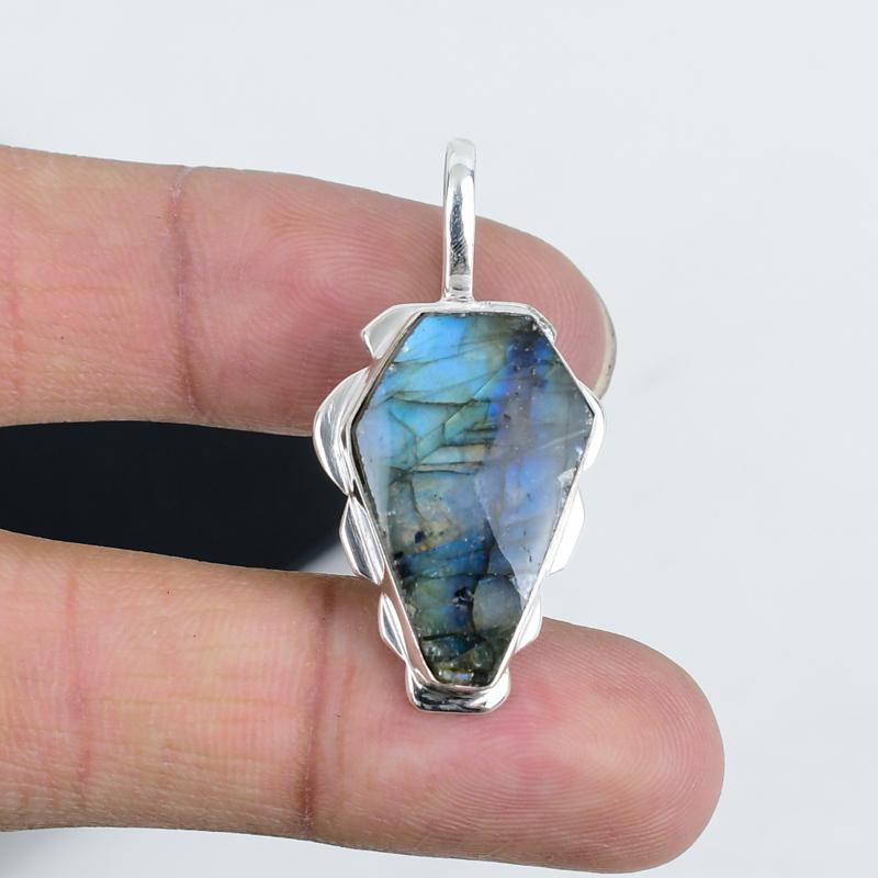 Grey Labradorite Coffin Pendant