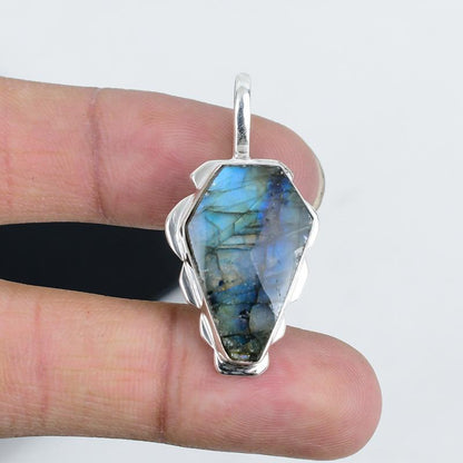 Grey Labradorite Coffin Pendant