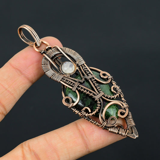 Green Ruby Zoisite and Moonstone Gemstone Pendant