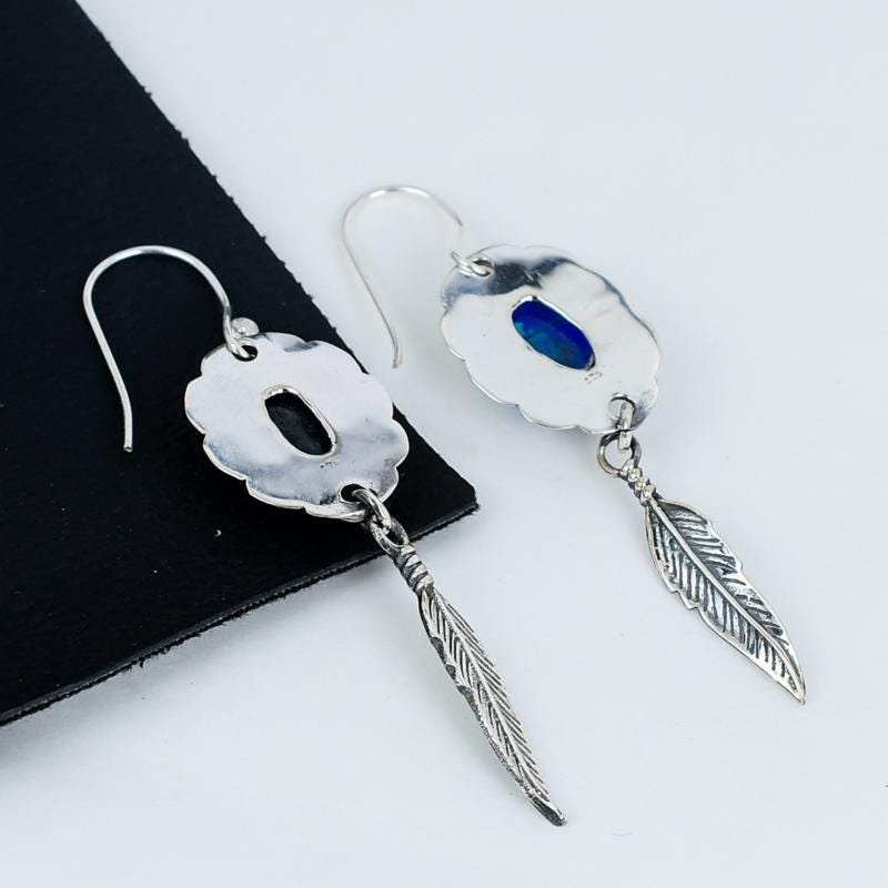 Blue Australian Opal Gemstone Earrings