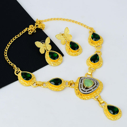 Gold Gemstone Necklace & Earring Set