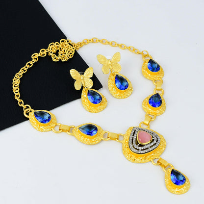 Gold Gemstone Necklace & Earring Set