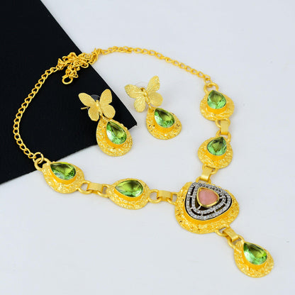 Gold Gemstone Necklace & Earring Set