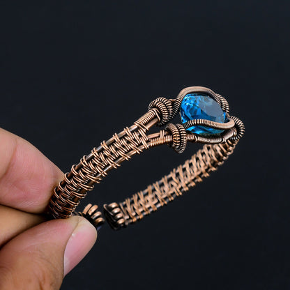 Blue Topaz Gemstone Copper Cuff Bracelet