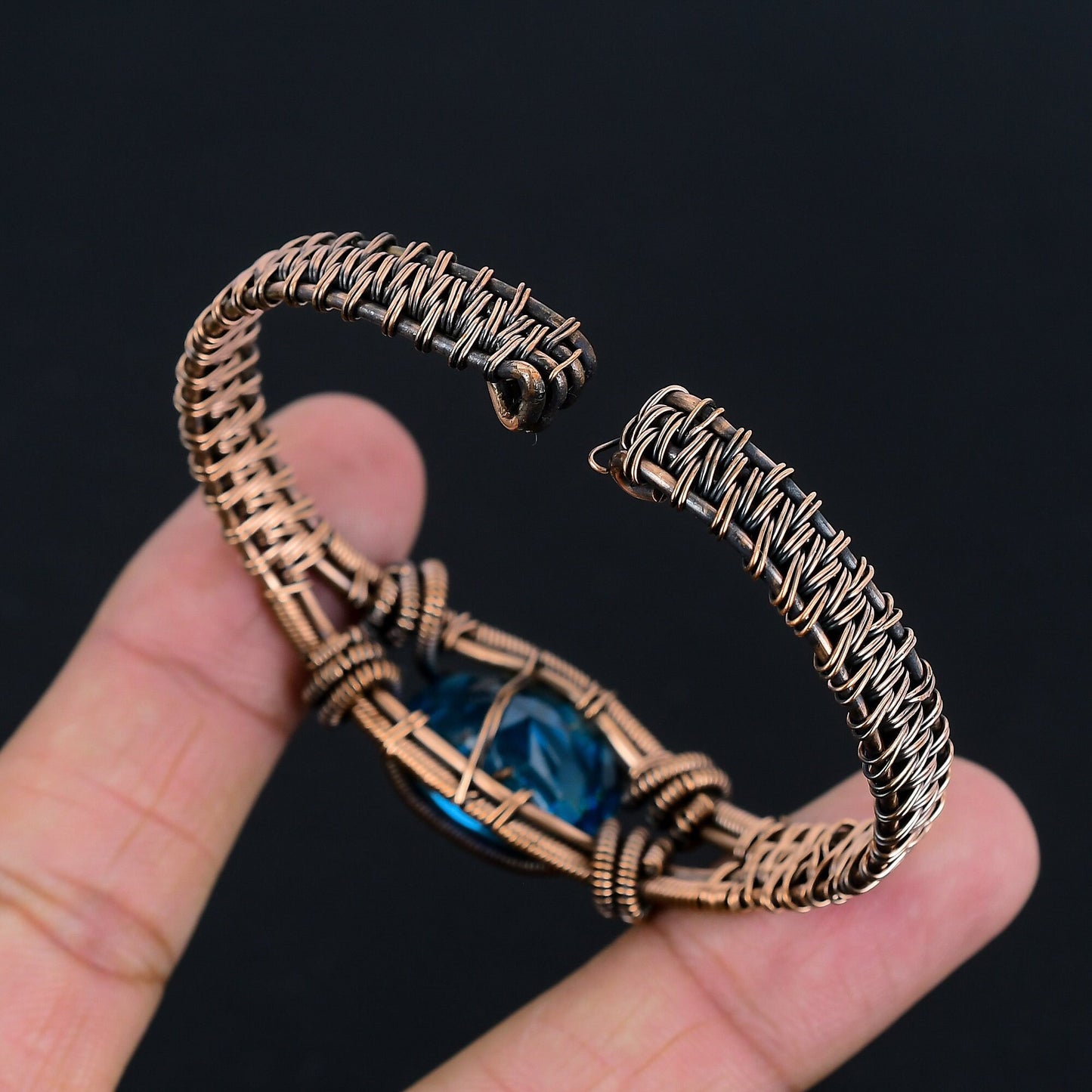 Blue Topaz Gemstone Copper Cuff Bracelet