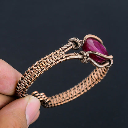 Red Ruby Gemstone Copper Wire Bangle Bracelet