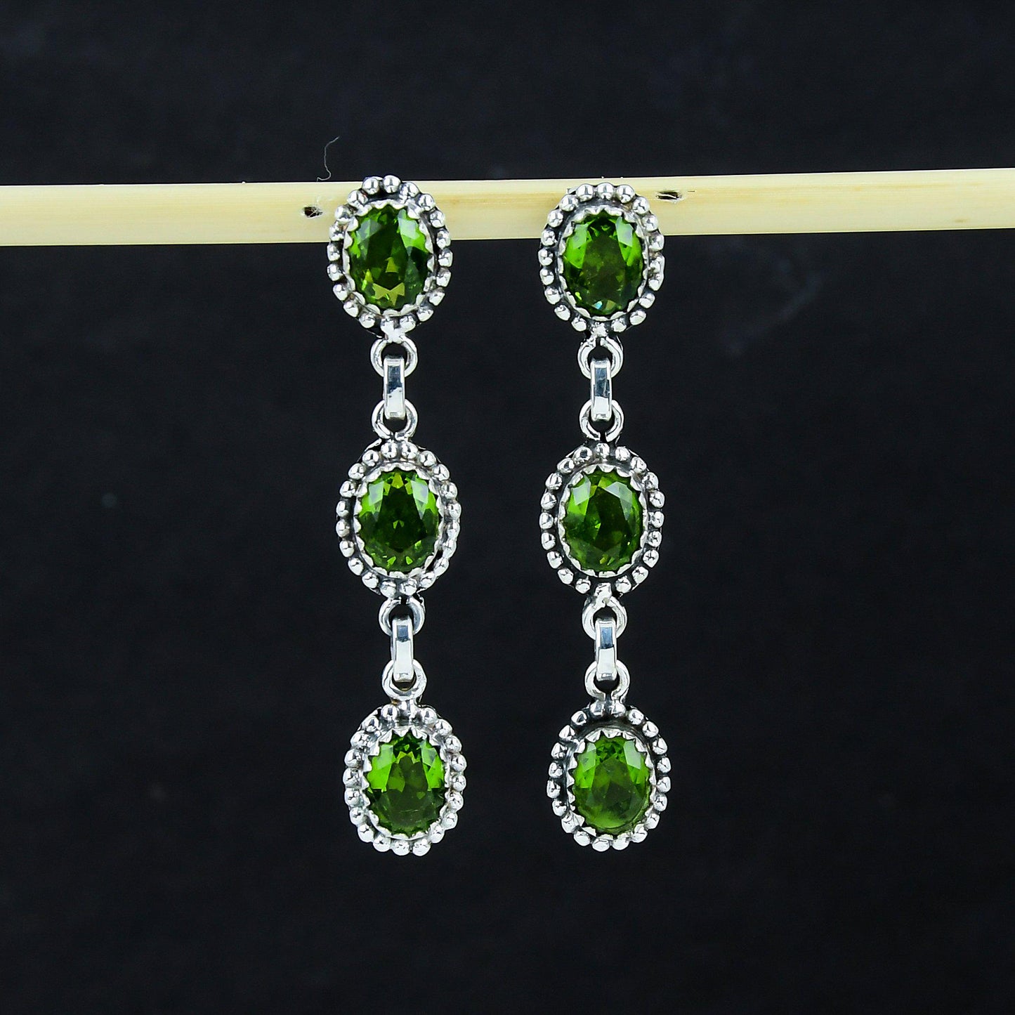 Green Peridot Gemstone Sterling Silver Earrings