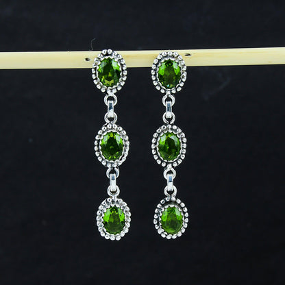 Green Peridot Gemstone Sterling Silver Earrings