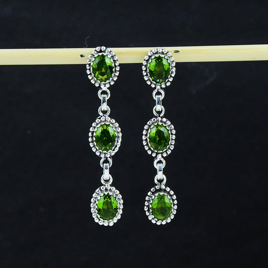 Green Peridot Gemstone Sterling Silver Earrings