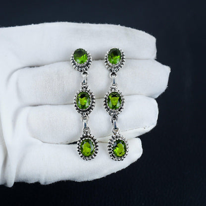 Green Peridot Gemstone Sterling Silver Earrings