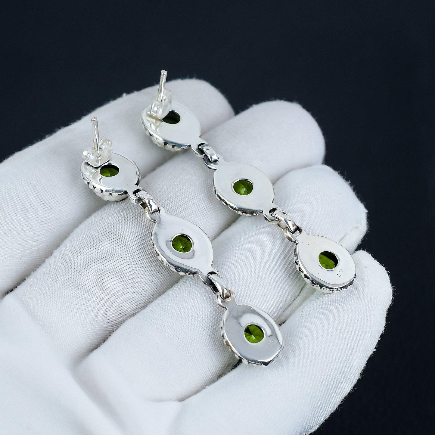 Green Peridot Gemstone Sterling Silver Earrings