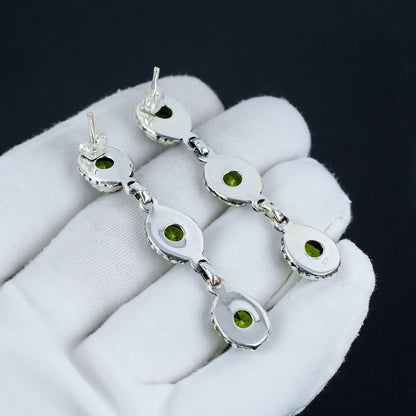 Green Peridot Gemstone Sterling Silver Earrings