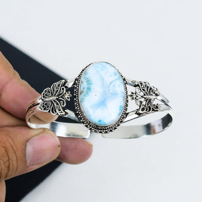 Blue Larimar Gemstone Sterling Silver Bangle