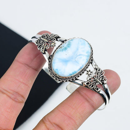 Blue Larimar Gemstone Sterling Silver Bangle