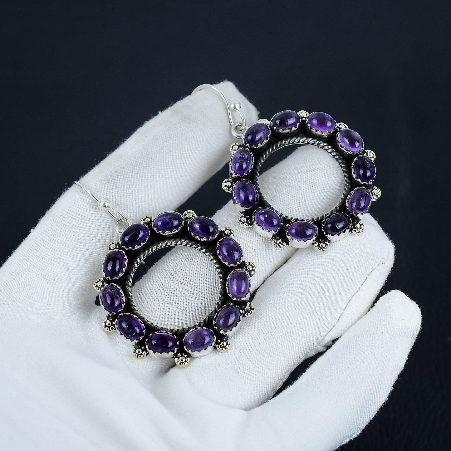 Purple Amethyst Sterling Silver Circle Earrings
