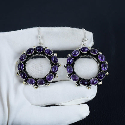 Purple Amethyst Sterling Silver Circle Earrings