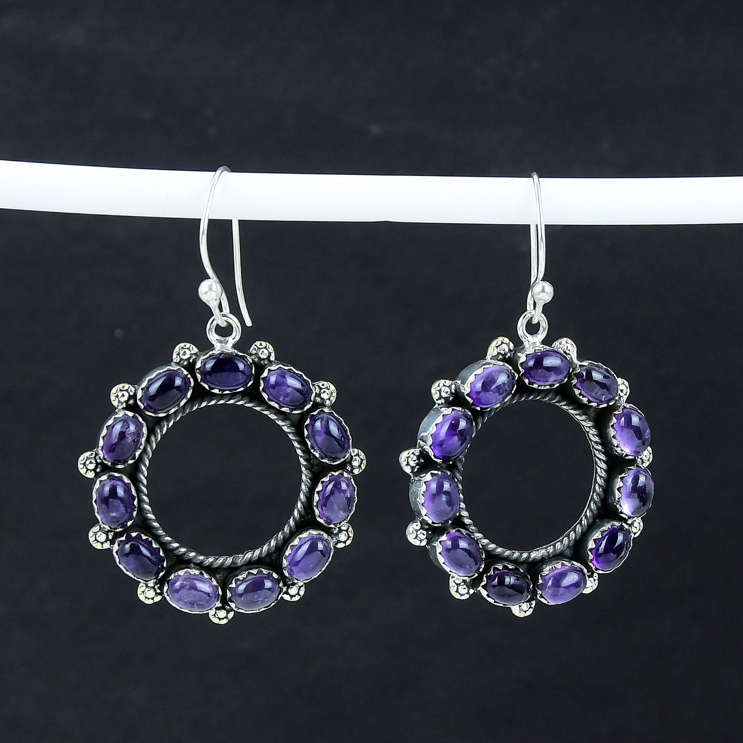 Purple Amethyst Sterling Silver Circle Earrings