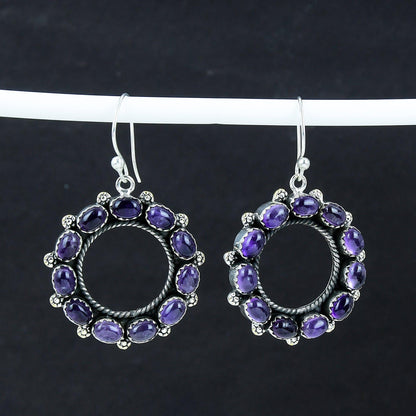 Purple Amethyst Sterling Silver Circle Earrings